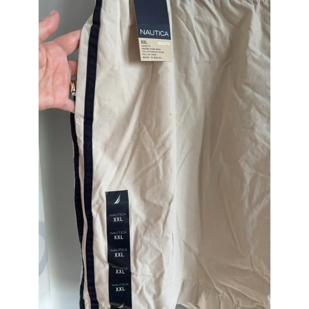 NWT Nautica Men's XXL Beige Nylon Cargo Utility Shorts Elastic Waist Gym